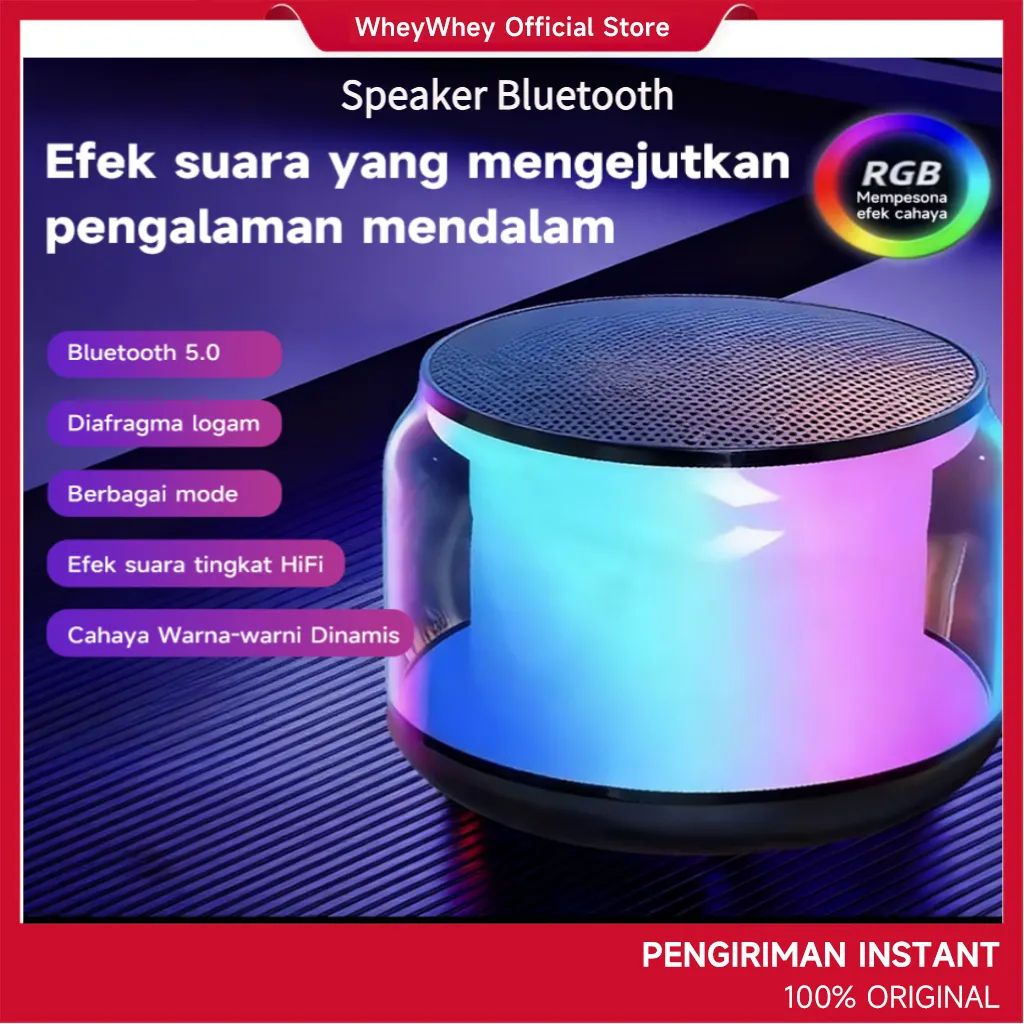 WheyWhey Speaker Bluetooth Bluetooth 5.0 Diafragma logam Berbagai mode Efek suara tingkat HiFi Cahaya Warna-warni Oinamis
