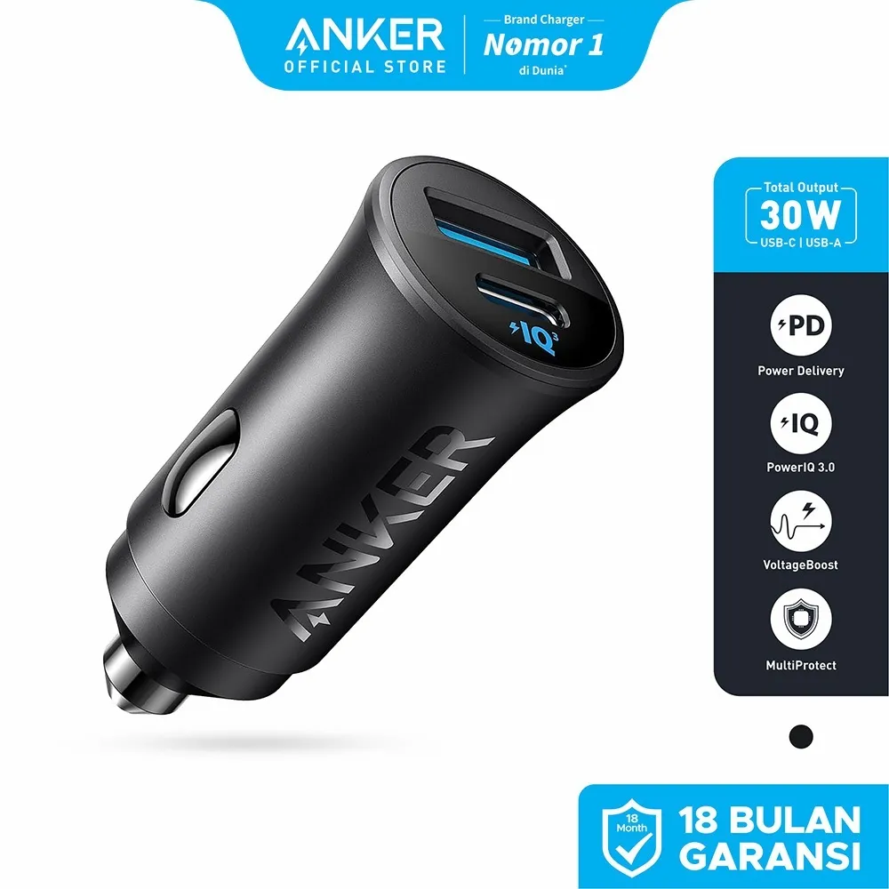 Anker PowerDrive Car Charger 20W 30W 40W 75W 2-Port Dual Ports Retractable USB-C USB-A Adapter fast charging PIQ Power IQ 3.0 Max Ultra-Compact Type-C with Built-in Retractable Cable Compatible for iPhone Samsung iPad - A2741 / A2724 / A2738