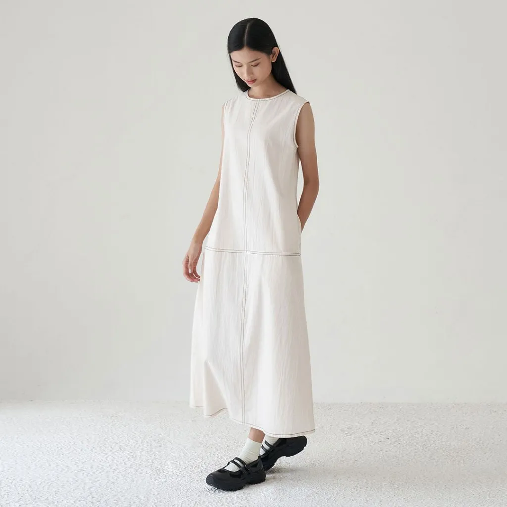 InKano Shiso - Dress wanita 100% cotton dengan details contrast stitching