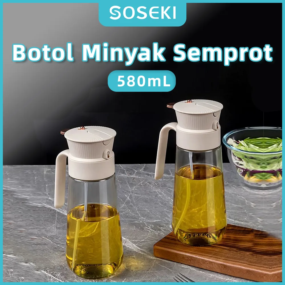 SOSEKI Botol Minyak Semprot Goreng 2 in 1, 580ml Tempat Minyak, Wadah Minyak Goreng Kaca