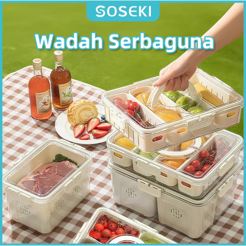 SOSEKI Kotak Penyimpanan Makanan/Kotak Kedap Udara untuk Dapur/Penyimpanan Makanan dengan Sekat