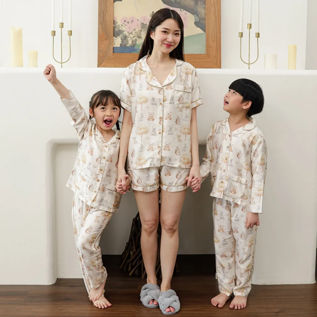 Cielyn | Organic Silk | Sweet Dream | Couple Mom and Kids | Set Baju Tidur Ibu dan Anak