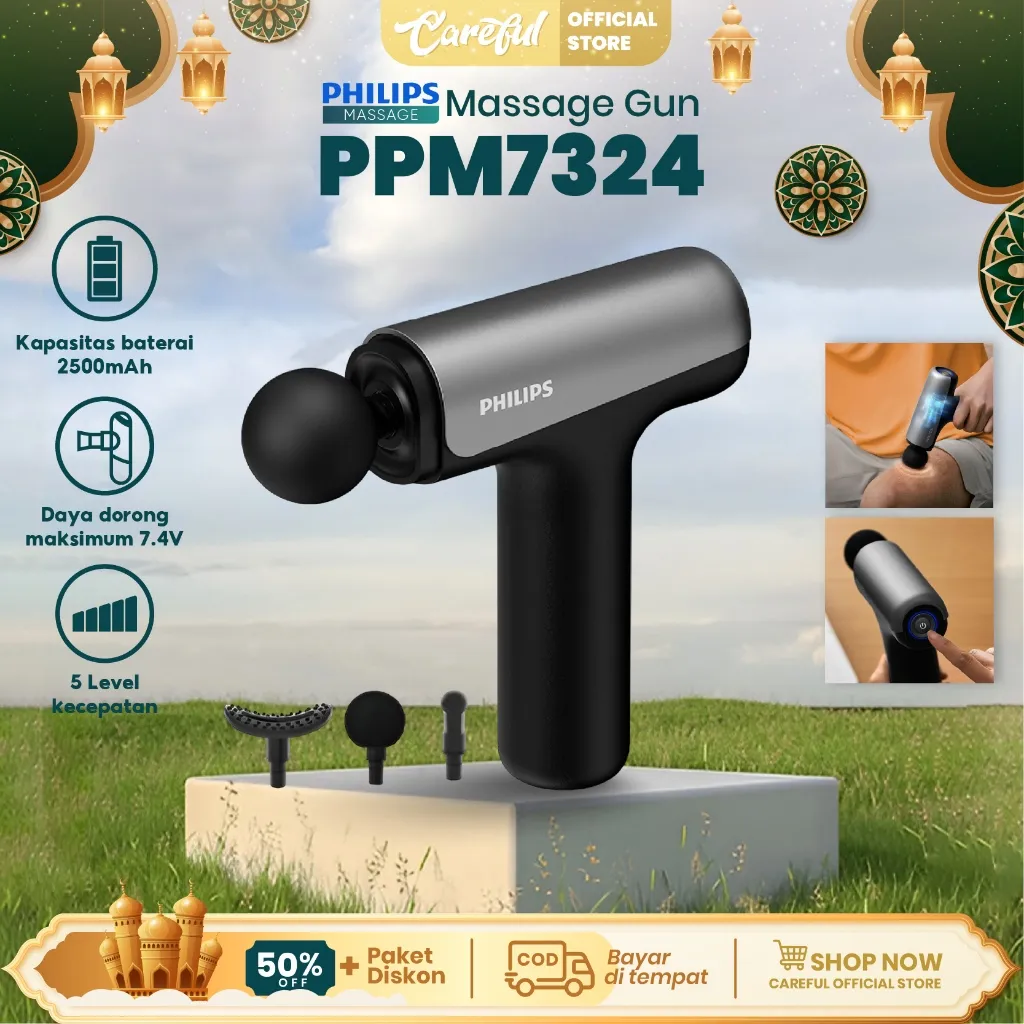 Philips Massager PPM7324 Massage Gun Bantal Pijat 8kg Intensity 8mm Kedalaman Memukul
