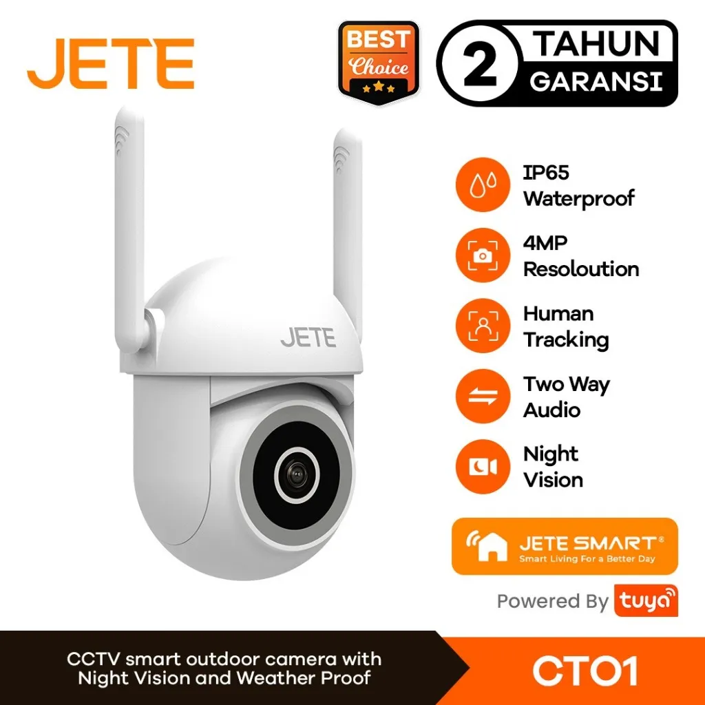 JETE CTO1 CCTV Outdoor FHD 4MP IP65 Smart Wi-Fi Pan & Tilt IP Camera Kamera Pelacak Garansi 2 Tahun