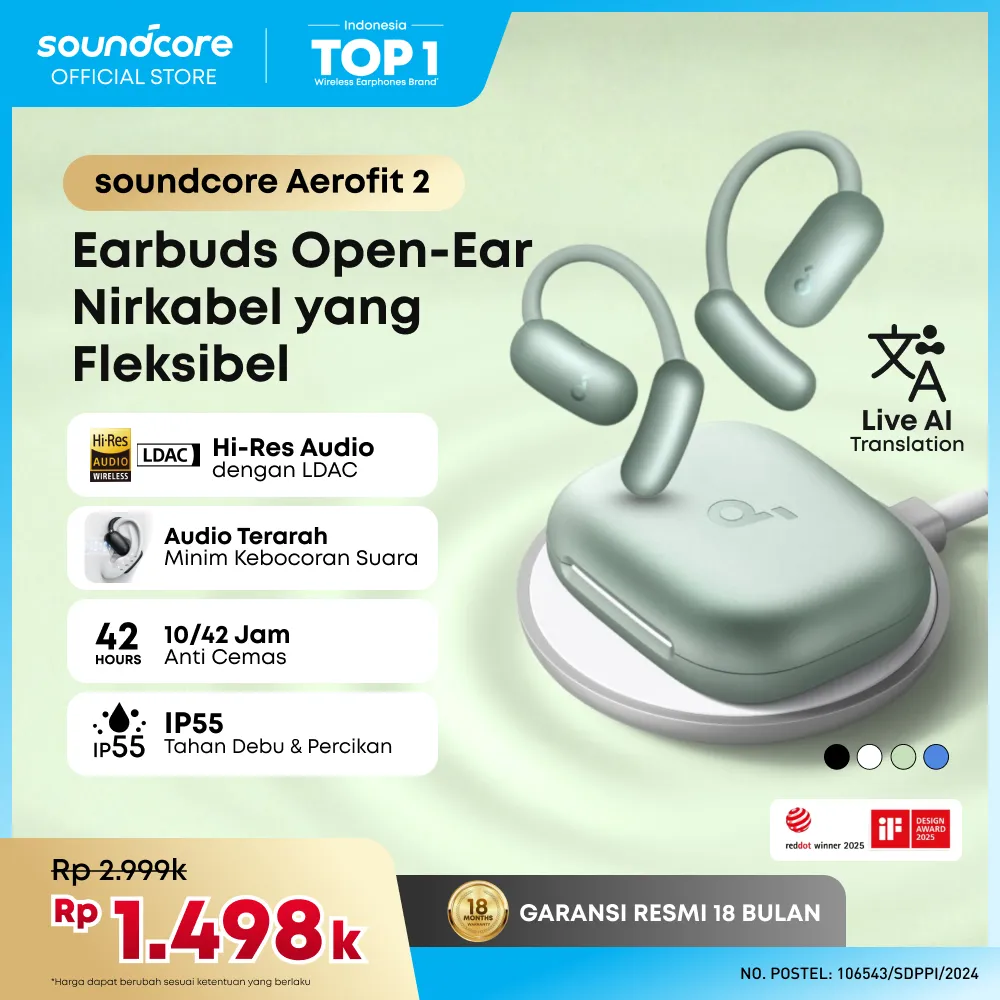Soundcore by Anker AeroFit 2 OWS Open Ear Earbuds Hi-Res Wireless Audio LDAC AI Translation Clear Calls IP55 with Wireless Charging And AeroFit V20i Open Ear Clear Sound LED Lights With Adjustable Ear Hook IP55 Bluetooth 5.4 - A3874 / A3876