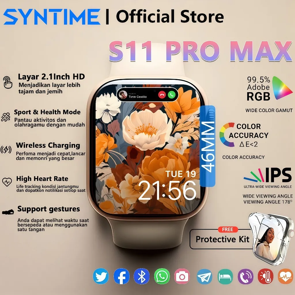 SYNTIME Smartwatch Watch S11 PRO MAX 1.9" AMOLED Jam Pintar Olahraga with Bluetooth Call Custom Wallpaper IP68 Waterproof GPS NFC For Android/iOS  wireless charging Jam Tangan Smartwatch Jam Tangan Wanita pria & smartwatch wanita