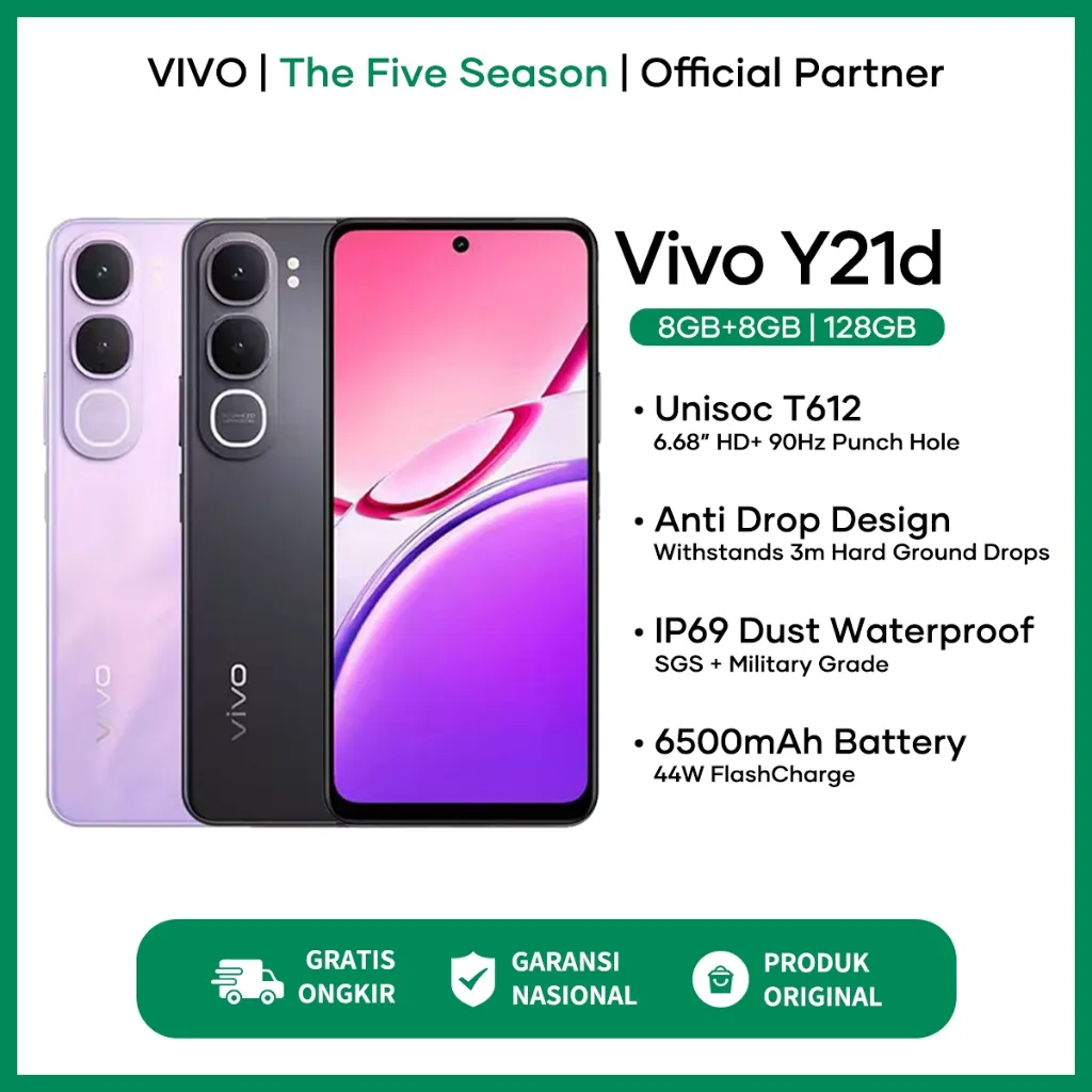 Hp Vivo Y21d 4/128GB 6/128GB 8/128GB 44W FlashCharge Unisoc T612 Garansi Resmi Vivo Indonesia