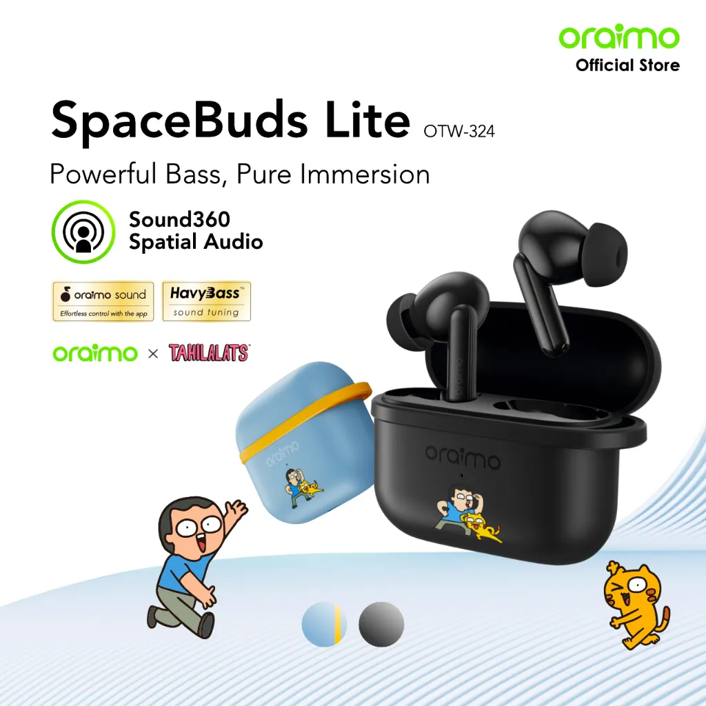 oraimo x Tahilalats TWS Bluetooth Spacebuds Lite OTW-324 True Wireless Stereo Sound360 Spatial Audio IPX4 Waterproof Gaming Mode 30H Long Playtime HavyBass
