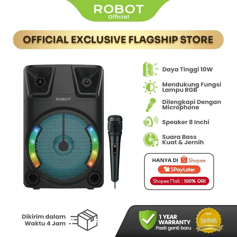 ROBOT RB700 Speaker Karaoke Bluetooth Outdoor 10W Bass Kuat dengan Mikrofon Kabel dan Lampu RGB - Speaker Portabel Karaoke Garansi 1 Tahun untuk Musik, Pesta, dan Acara Luar Ruangan