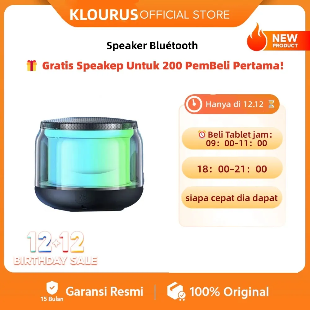 KLOURUS Speaker Bluetooth Bluetooth 5.0 Diafragma logam Berbagai mode Efek suara tingkat HiFi Cahaya