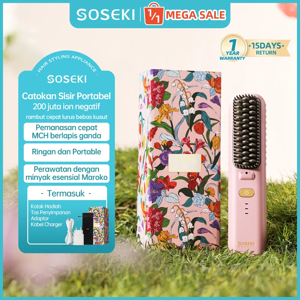 SOSEKI Catokan Sisir Nirkabel Cordless Hair Straightener Portable Catokan Sisir Ion Negatif 7000mAh