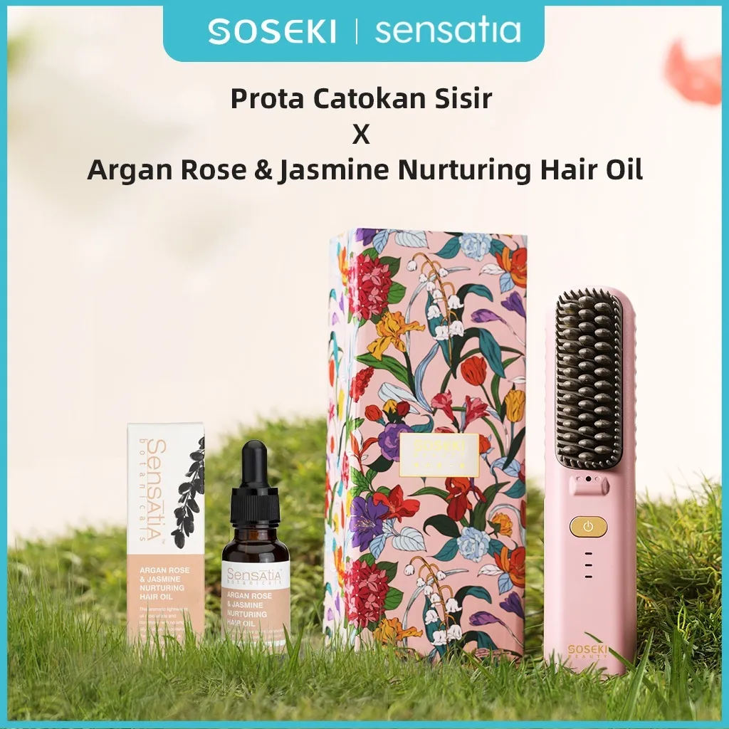 SOSEKI Portable Hair Straightener Cordless X Sensatia Argan Rose & Jasmine Nurturing Hair Oil 20mL
