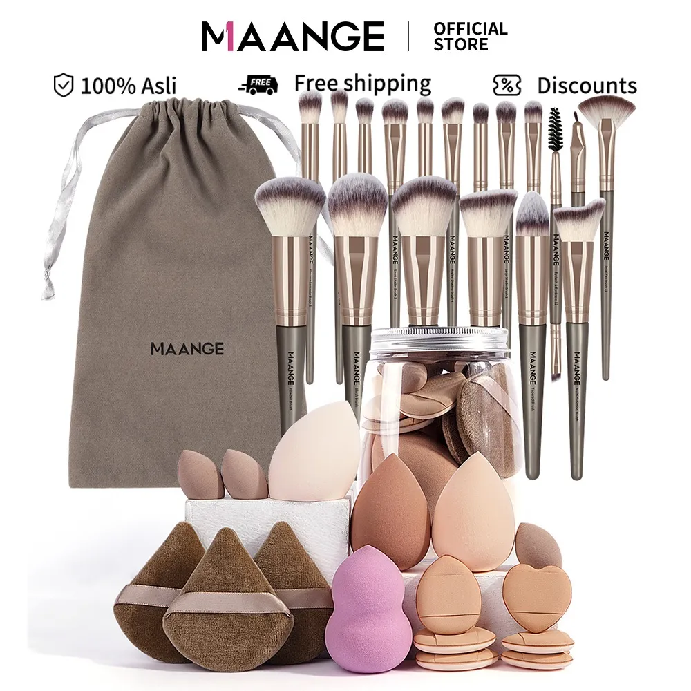 MAANGE 18 Pcs Brush Make Up Set Alat Kosmetik Untuk Riasan Alat Profesional Dengan Spons Makeup 5810
