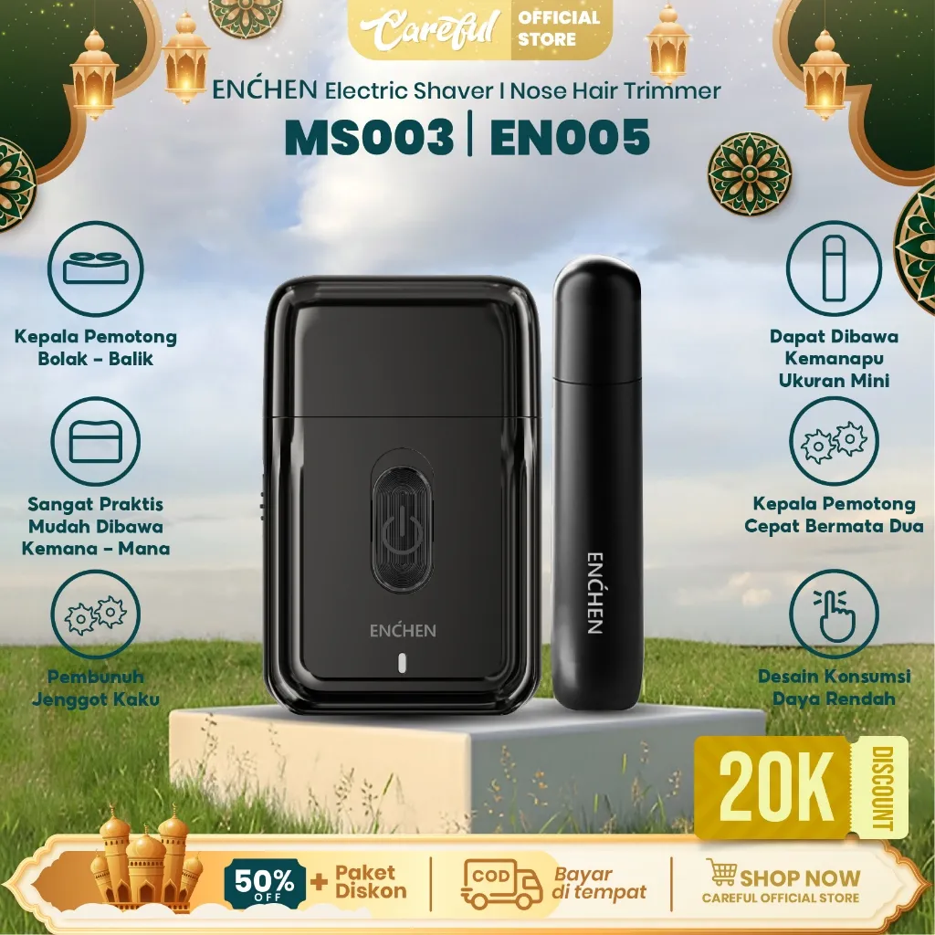 [Penawaran Kombo] ENCHEN MS003 & EN005 Mini Shaver Alat Cukur Jenggot Nose Trimmer Jenggot Portable