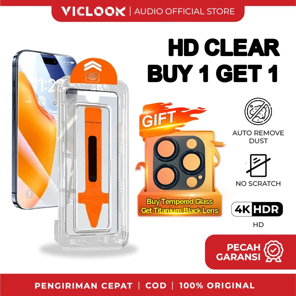 ( BUY 1 GET 1 ) Easy Tempered Glass HD + Gift Camera Lens Premium & Mudah Pasang Fit For iPhone 11/12/13/14/15/16/17 Mini Pro Air Pro Max Anti Gores 9H