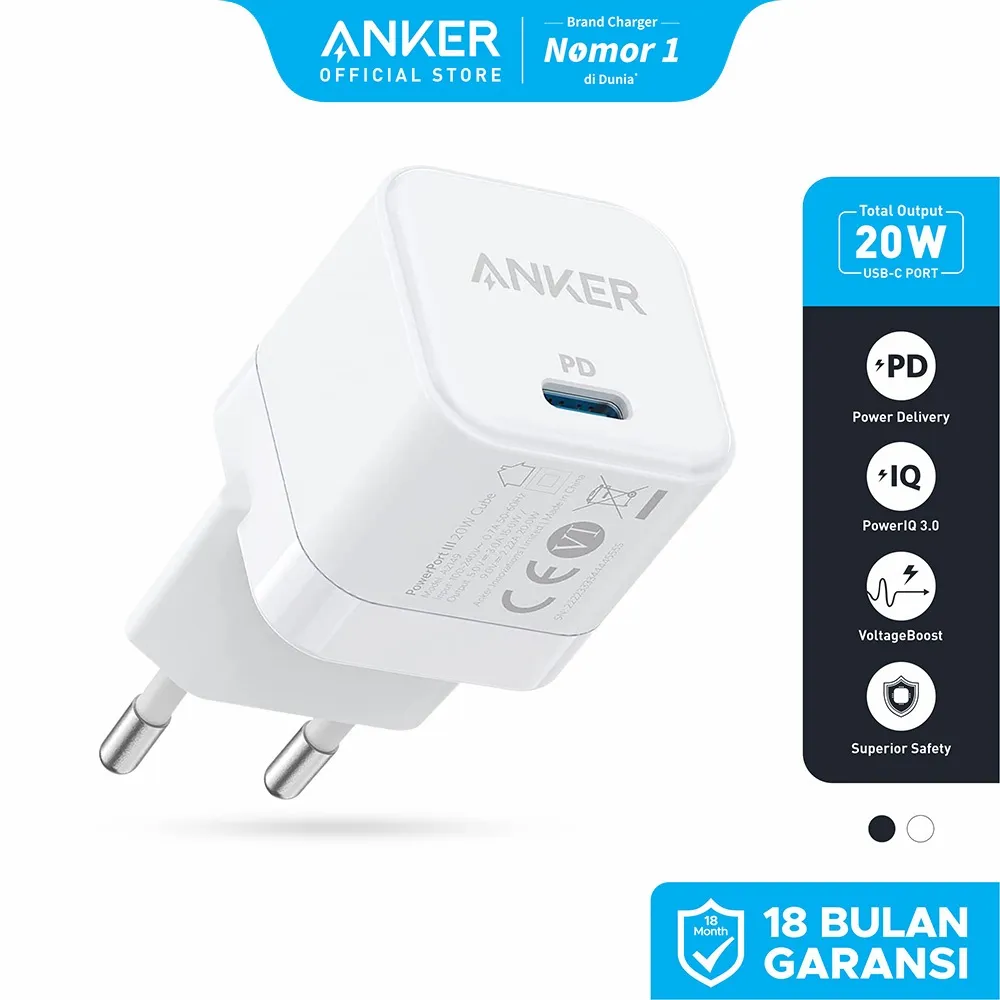 Anker PowerPort III Cube, Type-C Wall Fast Charger, 20 Watt, PowerIQ 3.0, Compatible with iPhone Samsung - A2149