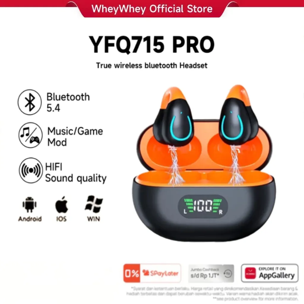 Wheywhey Air YF-Q71 Pro TWS Nirkabel Bluetooth Headset Cerdas AI AI Noise-Cancelling HiFi Sound Quality LED Display Sangat Cocok untuk Olahraga dan Berlari Memasangkan Android/iOS Jenis Klip Telinga Headset Bluetooth Nirkabel Sejati