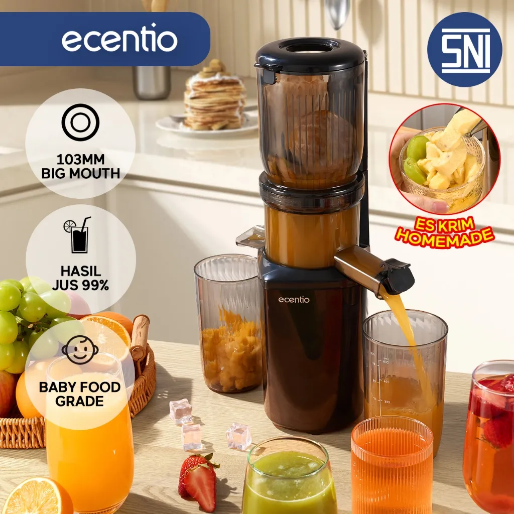 [Es Krim Homemade] ecentio Slow Juicer Blender jus Extra Big Mouth juice extractor Easy Filter-Free Low Watt Easy Clean Clean Multifungsi juicer buah tanpa ampas