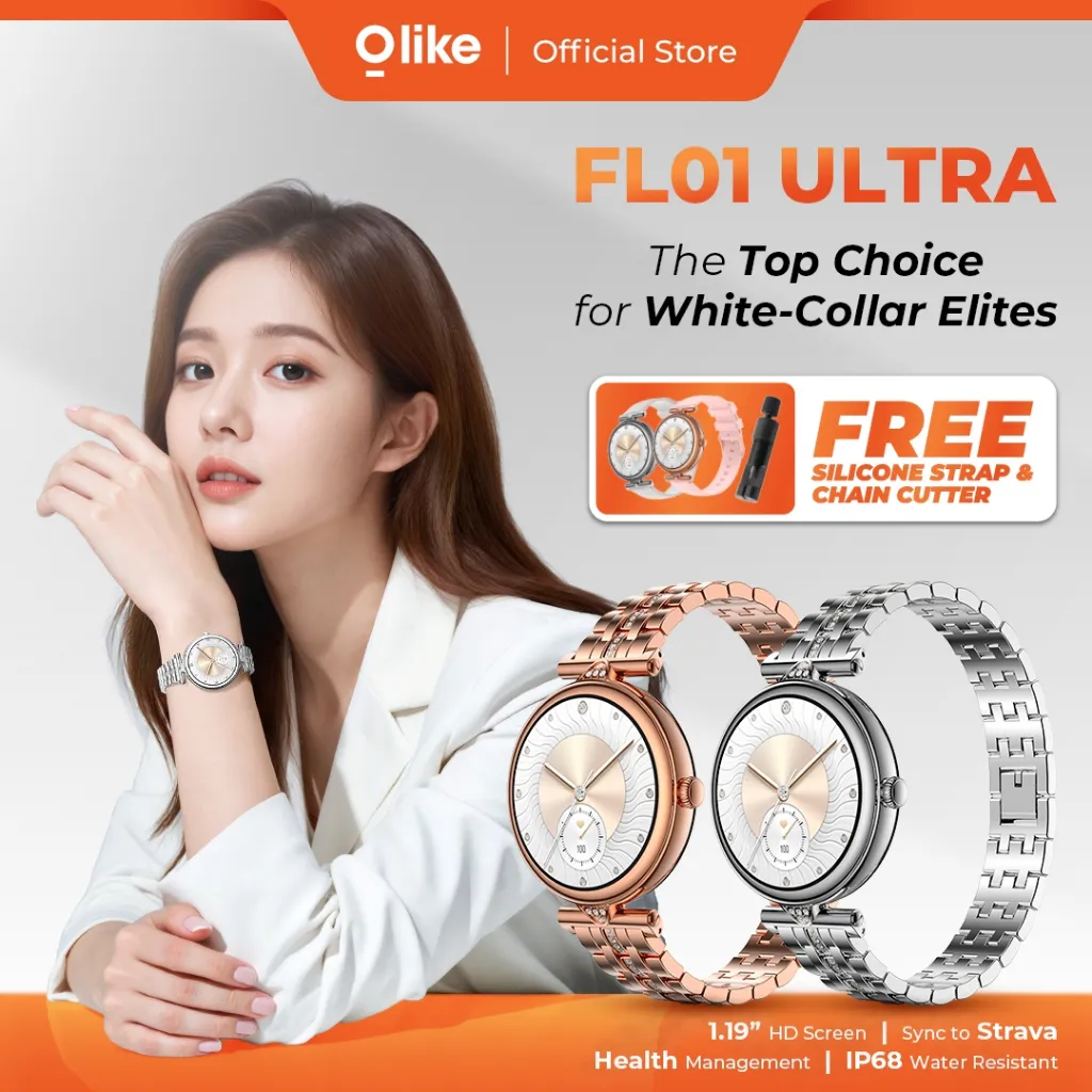 OLIKE Smartwatch Jam Tangan FL01 Ultra Wanita 1.19" Amoled Screen Sync Strava Battery 20 Day IP68 Sport Health Monitor