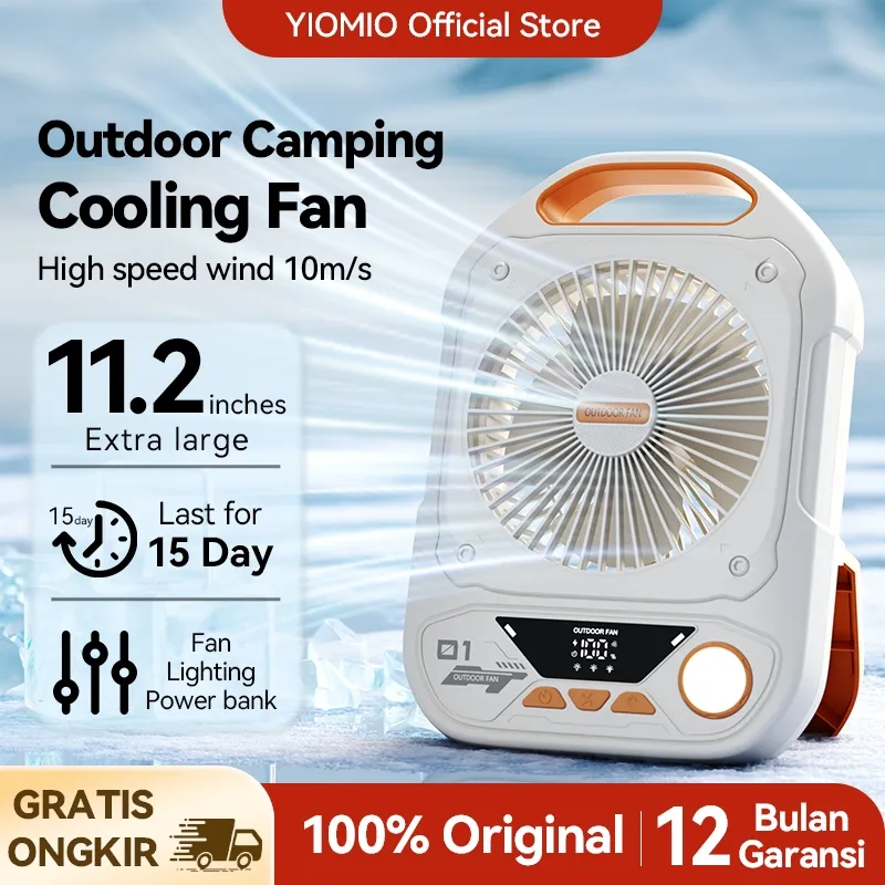 YIOMIO Kipas angin luar ruangan S9 Canggih Remote Control Goyang Otomatis  Control 100 Level Kecepatan USB Power Bank 10000mAh Timer Lampu LED