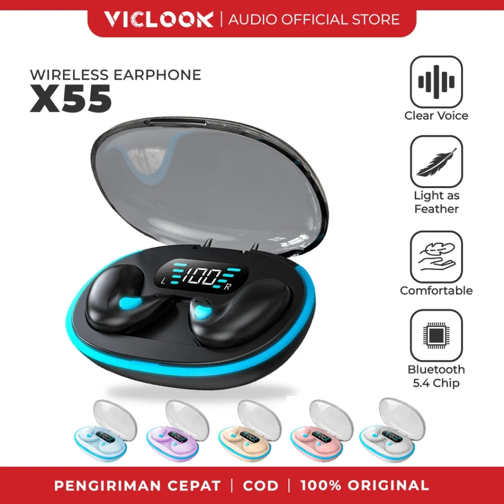 VICLOOK X55 True Wireless Earhook Headphones with Mic & Button Control Sleep Mode & Noise Cancellation