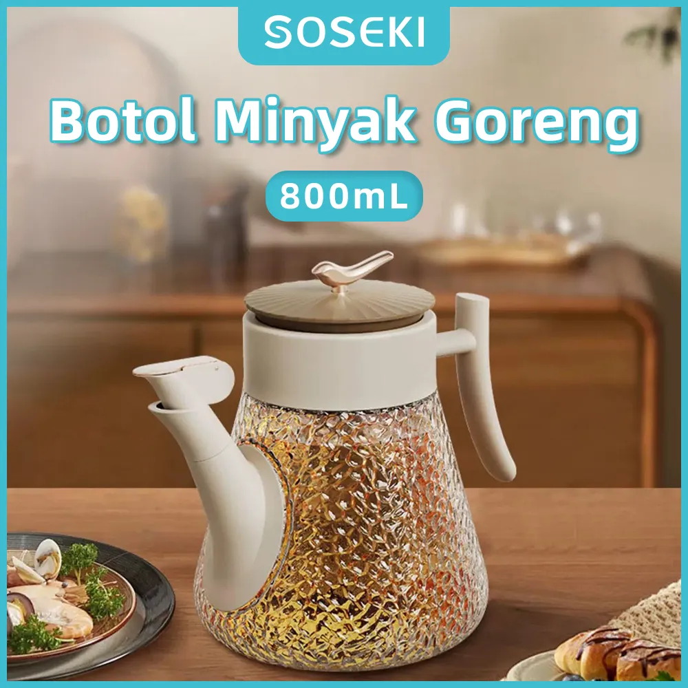 SOSEKI Botol Minyak Goreng, Kaca Tempat Minyak 800ml, Wadah Minyak Goreng Dengan Kuas Minyak