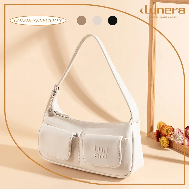 LUNERA Tas Wanita Lisse Bag Shoulder Bag Santai Tas Bahu Elegant Kapasitas Besar Kulit PU Minimalis