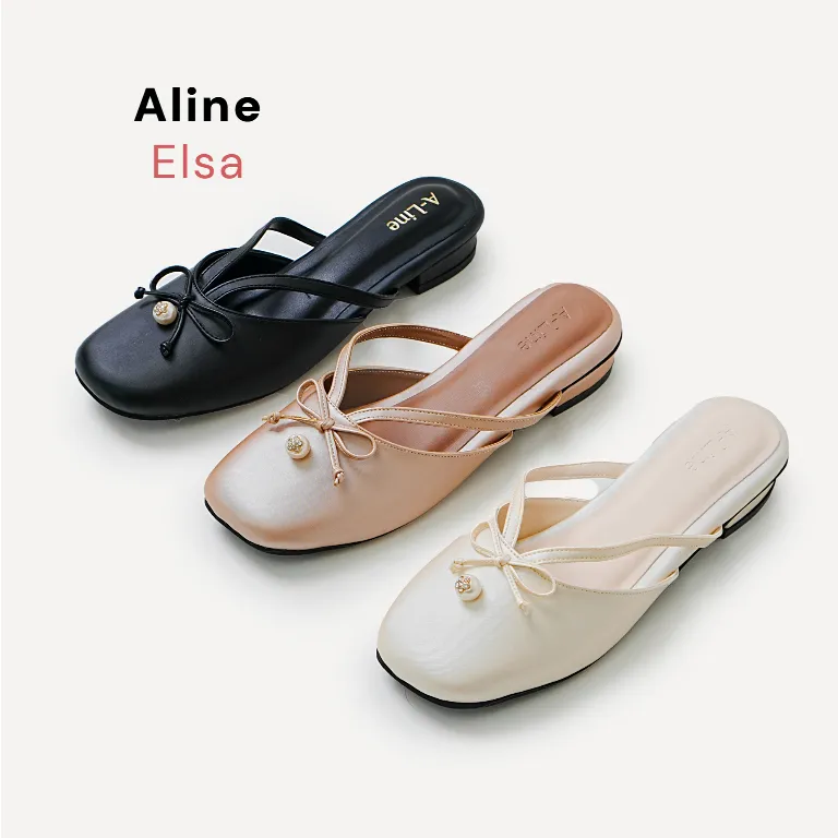 ALINE Elsa Mules Mary Janes Hak 2cm Wanita Kekinian Korean Style
