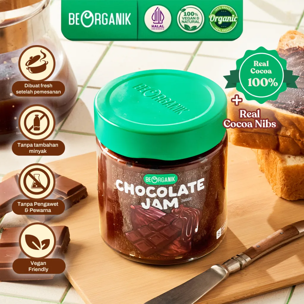 BEORGANIK CHOCOLATE JAM / SELAI COKLAT 260GR WITH REAL COCOA NIBS, VEGAN DAN COCOK UNTUK DIET