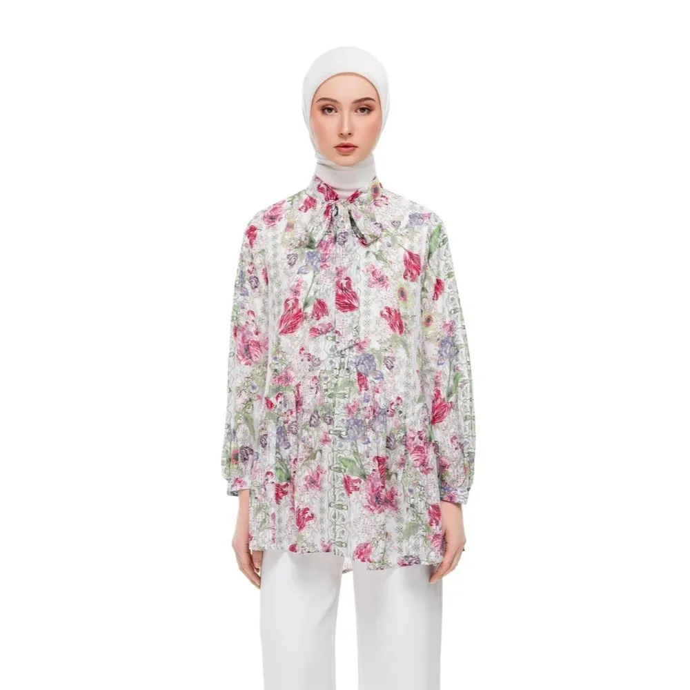 NADA PUSPITA - Gardenia Eid Bow Shirt - Pearl / Blues Lebaran Hari Raya 2026