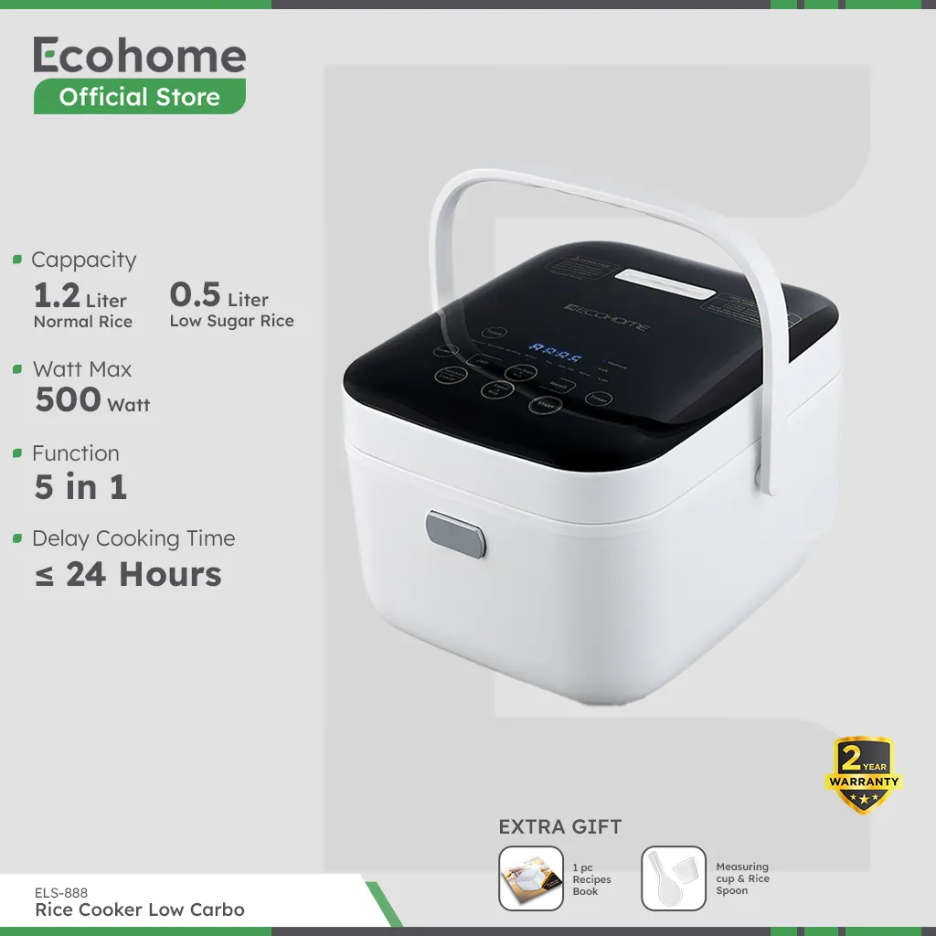 ECOHOME Rice Cooker Low Carbo ELS888 Innerpot 1.2L Capacity Penanak Nasi 3L Serbaguna Low Watt