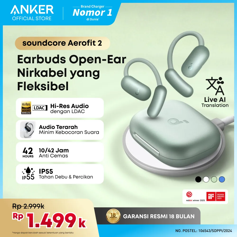 Soundcore by Anker AeroFit 2 V20i OWS Hi-Res Wireless Audio AI Translation LDAC Bluetooth 5.4 IP55 AI Clear Calls Open Ear Adjustable Ear Hooks Snug Fit and Rich Bass - A3874 / A3876