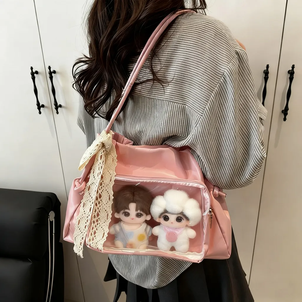 [ READY ] Tas Selempang Wanita Transparan Cantik Tote Bag Fashionable Stylish Elegant Boneka Kapas