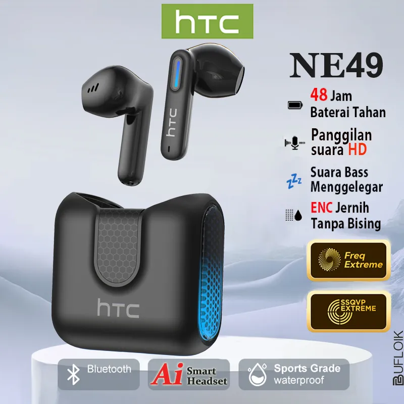 HTC NE49 TWS AI Headset Cool Lighting Gaming Headphones Bluetooth V6.0 In-Ear Earbuds HIFI Bass Sport Earphone