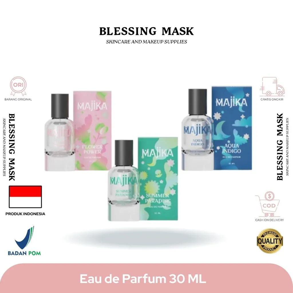 MAJIKA Aqua Indigo | Flower Power | Summer Paradise Eau de Parfum | 30 ML | Parfum Pria Tahan Lama | Perawatan & Kecantikan / Parfum & Wewangian | Blessingmask,official