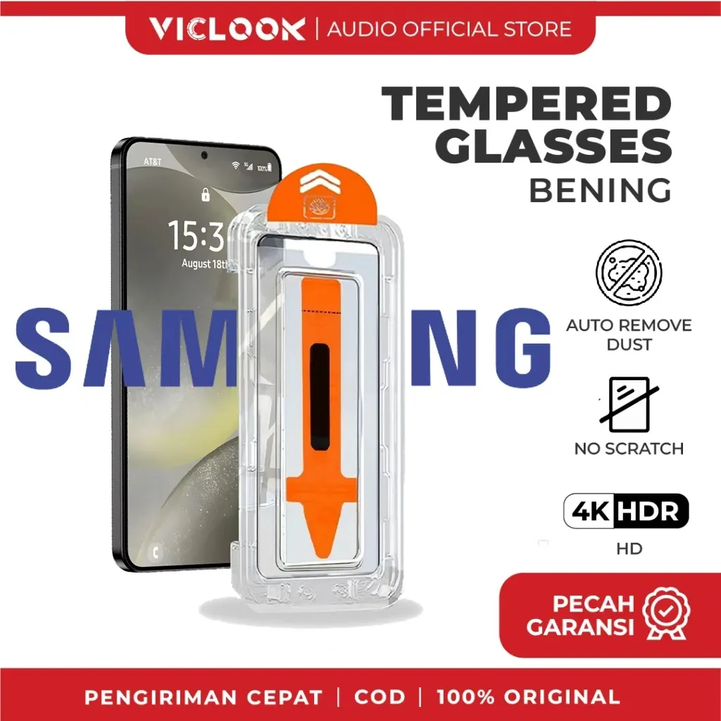 VICLOOK Easy Install Crystal Clear Tempered glass Fit for SAMSUNG A12/A13/A23/M12/A02/A55/M02s/A03S/A04/A04E/A14/A03/A32/A22/A21/A21S/A05S/A06/A15/A20S/A70/A70S/A34/A25/A51/A52/A52s/A53/A50/A50S/A30S/A20/A30/A31/S21/S22/S23/S24/S25 PLUS ultra