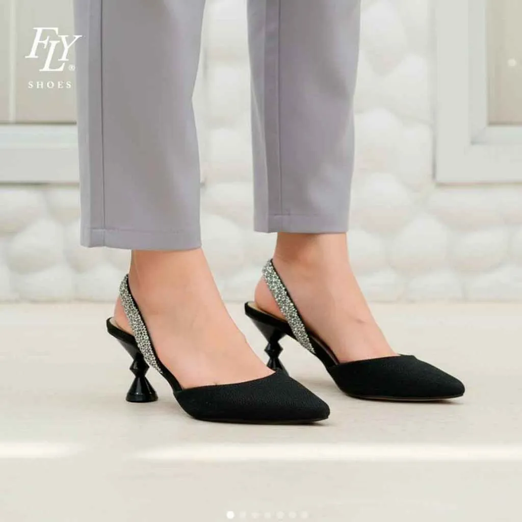 FLY SHOES Cassandra Sepatu Slip On Mule Wanita 7284 in Black  Hak  7 cm