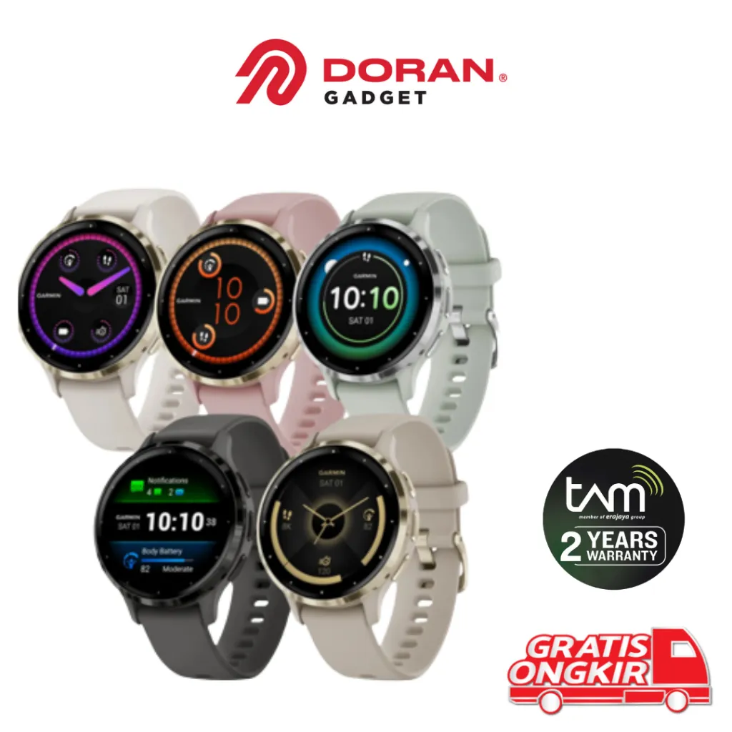 Garmin Venu 3S Stainless Steel Bezel - Ivory | Dust Rose | French Gray | Sage Gray | Pebble Gray - Garansi Resmi TAM  2 Tahun
