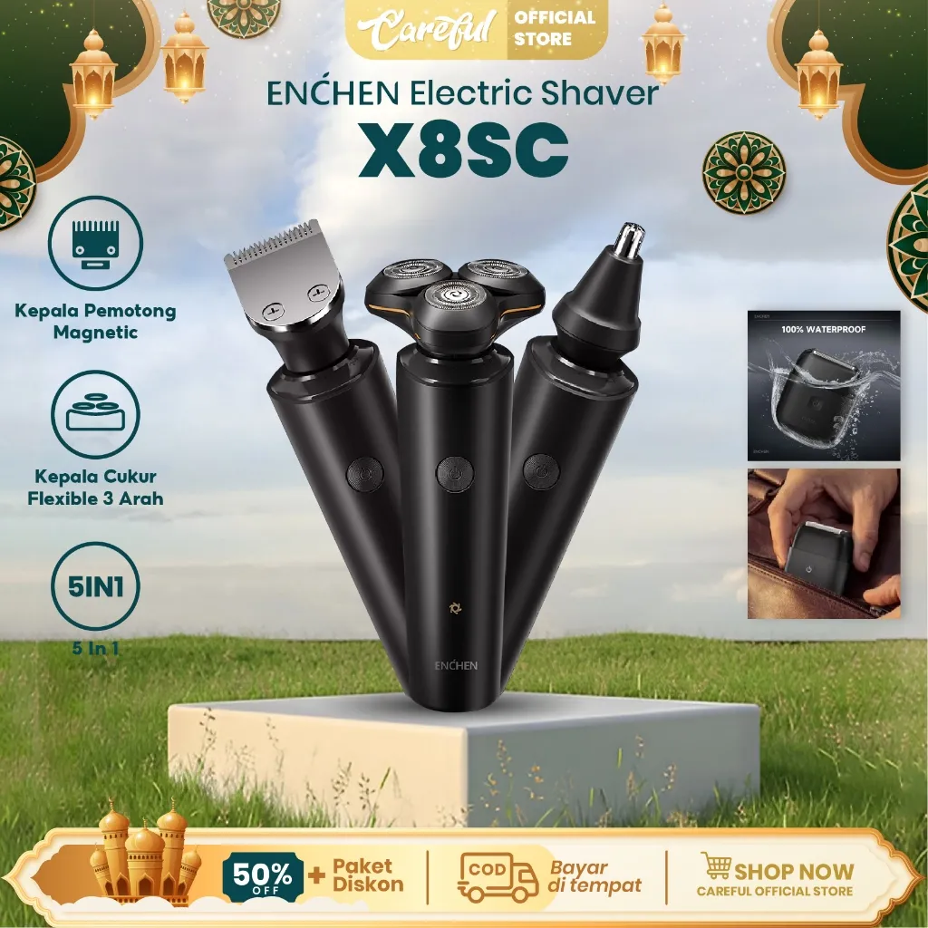 ENCHEN X8S-C Alat Cukur Rambut 5 in 1 Waterproof Alat Shaving Pencukur Kumis Listrik Magnetic
