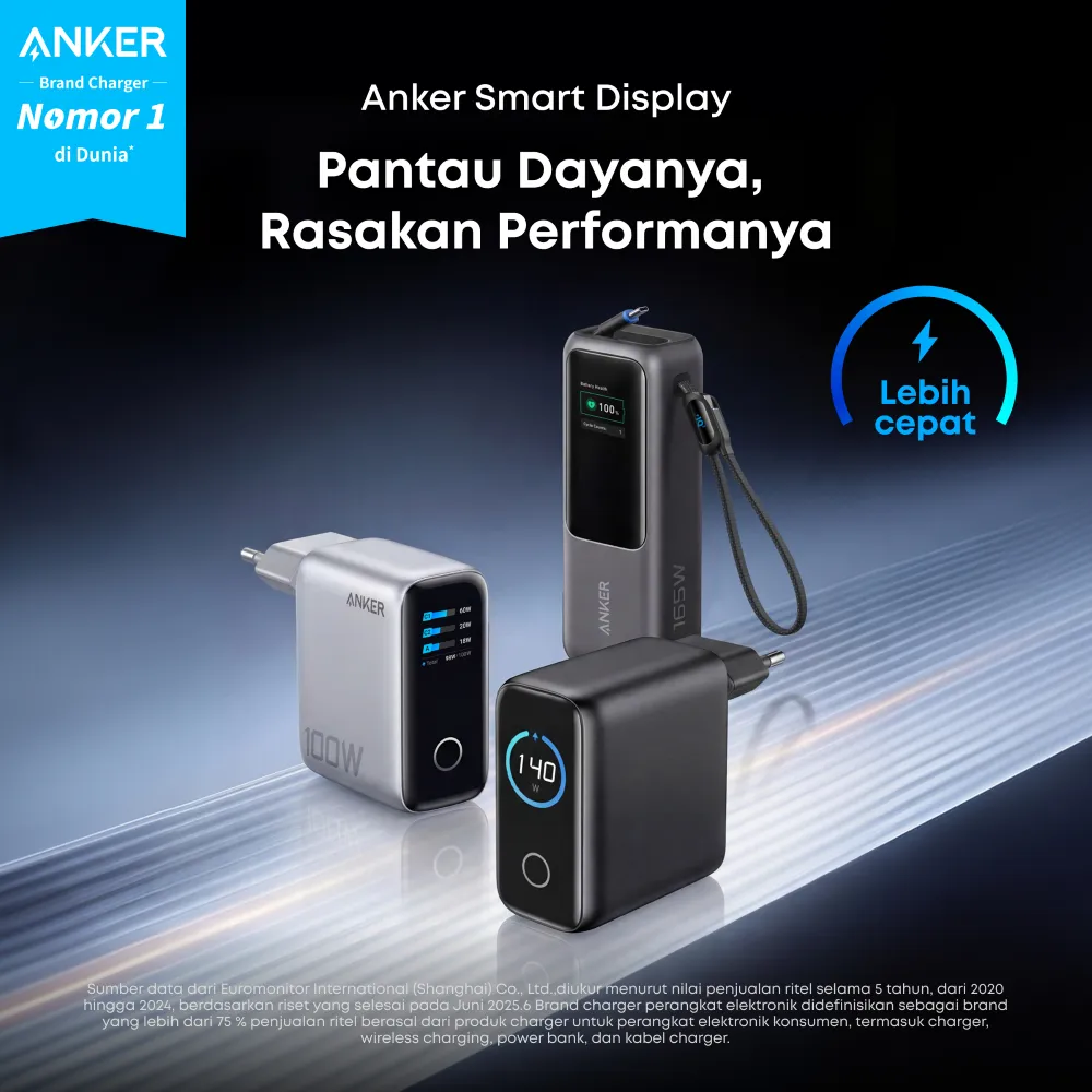 Anker Digital Display 140W Charger with Type C Cable and Powerbank 25.000 mAh 165W Built-in Retractable Cable GAN Fast Charging PPS PD3.1 Macbook Laptop iPhone Samsung - B2697 / A1695 / B121B / A2697