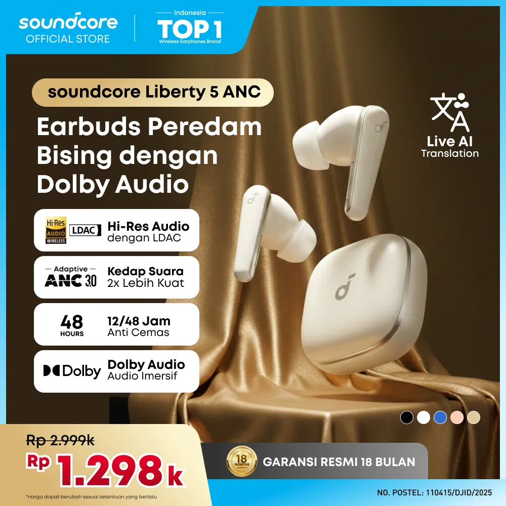 Soundcore Liberty 5 ANC by Anker, Noise-Cancelling Wireless Earbuds, 2x Stronger Voice Reduction, Real-Time Adaptive Noise Cancellation, Fast Charging, Dolby Audio, 6-Mic AI Clear Calls, Long Battery Life - A3957