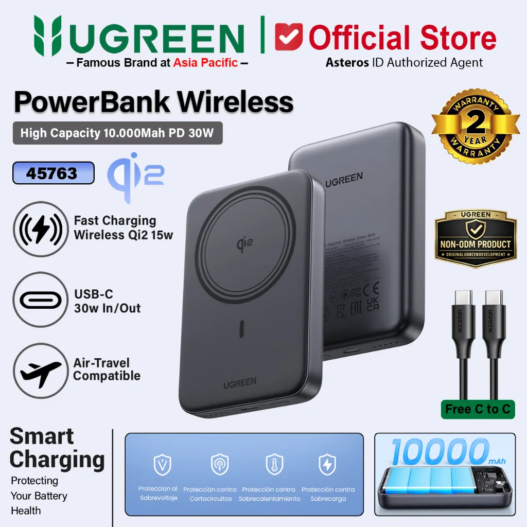 UGREEN Power Bank Wireless Magsafe Magnetic Qi2 Fast Charging 15w 10.000Mah 45763