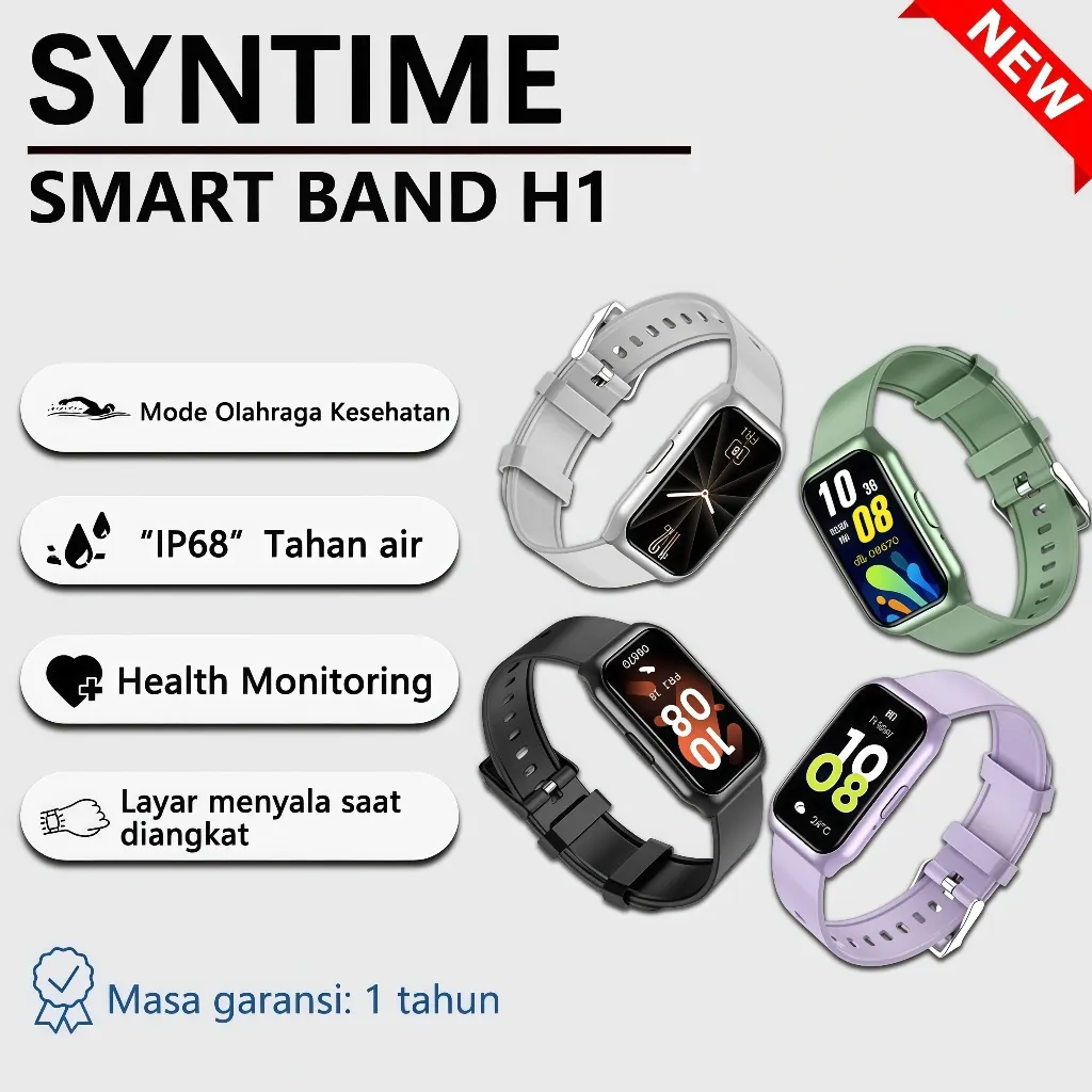 SYNTIME Smart Band H1 Smart watchBluetooth BluetoothPria Pemantauan KesehatanlJam tanganolahraga untuk lari dan berenang lMendaki gunung dan bersepeda di luarruangan |Tahan air profesional | CustomWallpaper | for lOS & Android