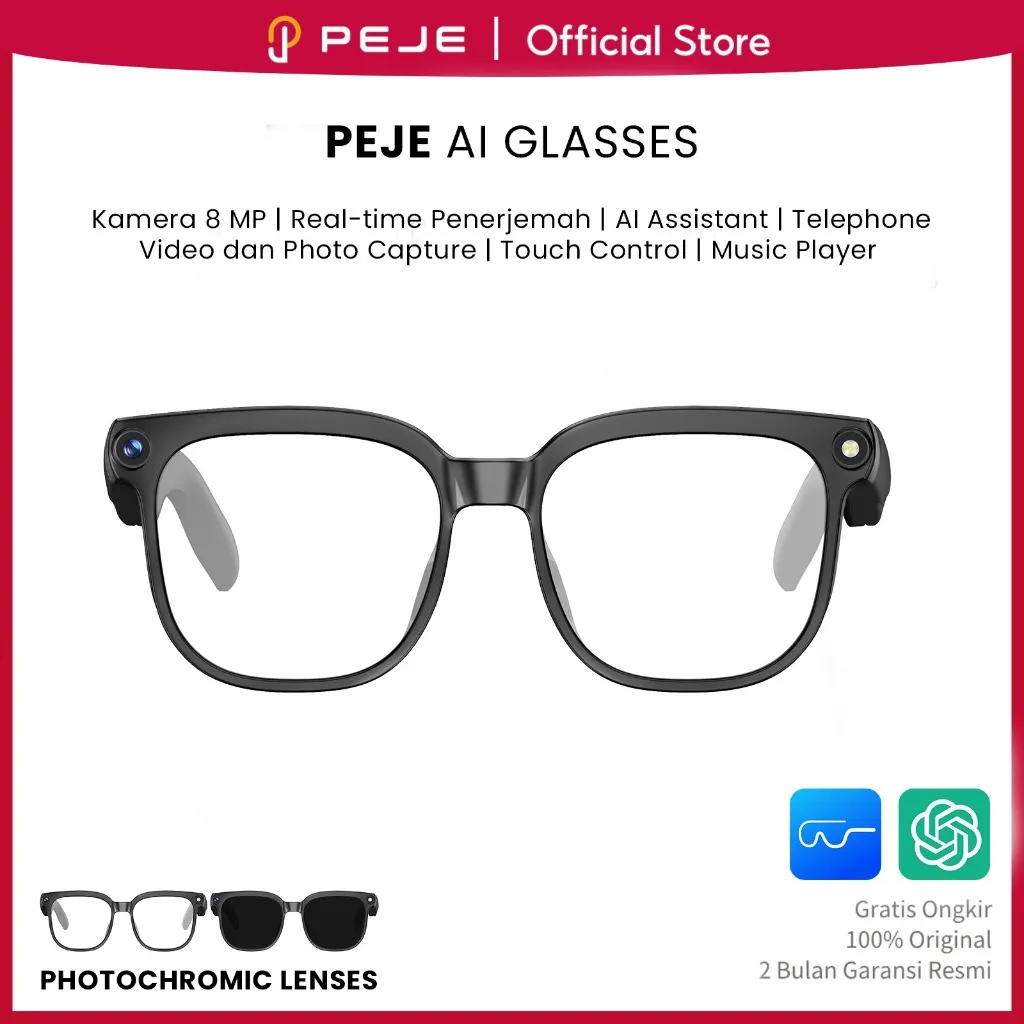 PEJE Smart Glasses 800W Camera AI Translate | OutdoorSmart Sport | Remote Photo & HD Video | Bluetooth 5.4 Music | Hands-Free Calling | IP65 Waterproof Kacamata Pintar Outdoor