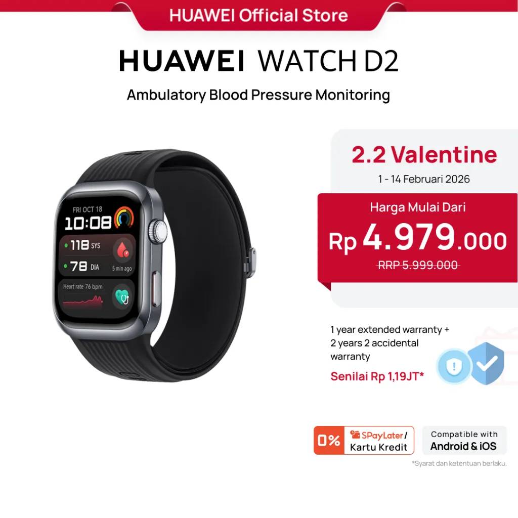 [2.2 | Voucher s/d 15%] HUAWEI WATCH D2 Smartwatch | 24-hour Ambulatory Blood Pressure Monitoring | Light and Slim Design | All-Round Health Management | Family Care