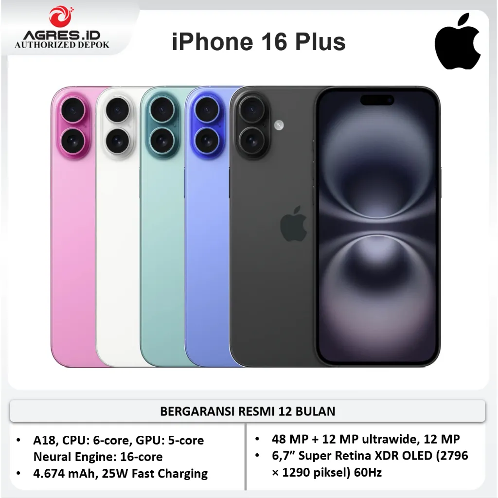 Smartphone Apple iPhone 16 Plus 128GB Garansi Resmi