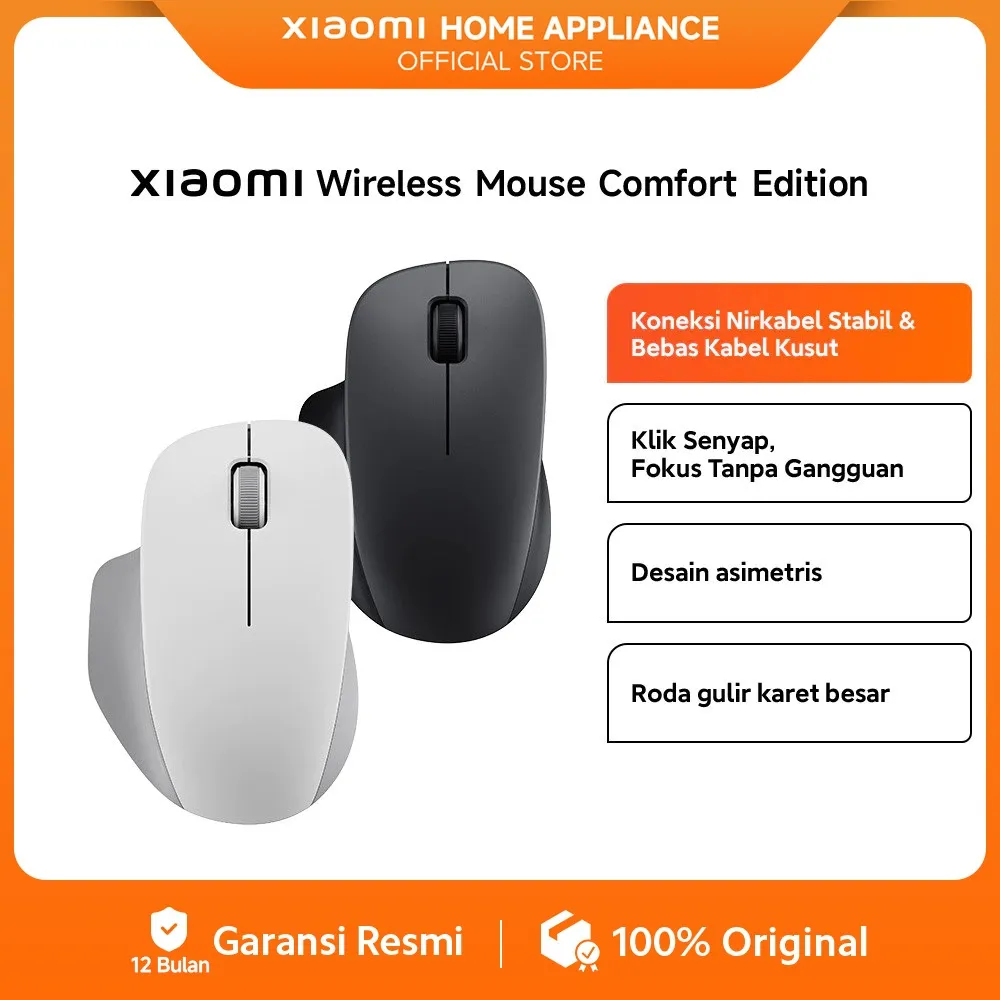 Xiaomi Wireless Mouse Comfort Edition |  Desain Ergonomis | Klik Senyap | Koneksi Nirkabel Stabil | Tahan Lama & Anti Aus [Official Store]