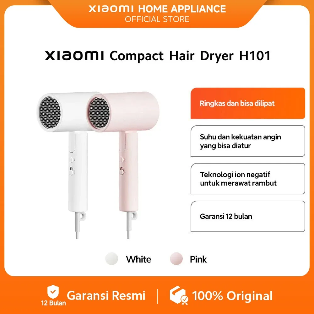 Xiaomi Compact Hair Dryer H101 | Ringkas dan bisa dilipat | Dilengkapi Ion Negatif | Perawatan Rambut | Angin Panas & Dingin [ Official Store ]