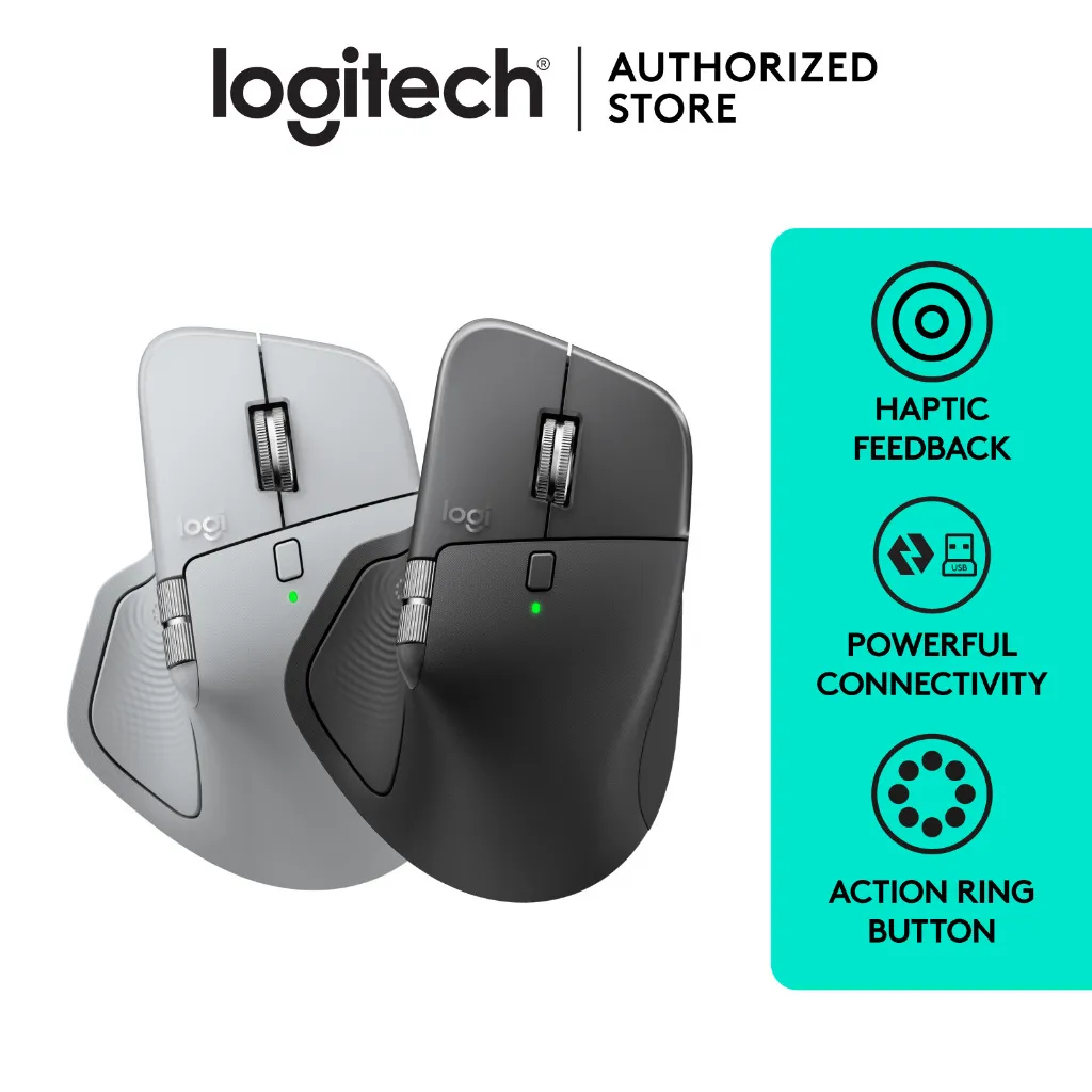 Logitech MX Master 4, Mouse Wireless Ergonomis dengan Feedback Haptik Berkinerja Tinggi, Scrolling Ultra Cepat, Pengisian Daya USB-C, Bluetooth, Windows, MacOS