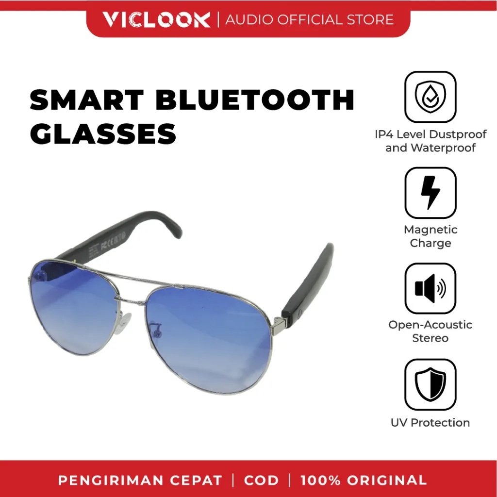 VICLOOK Smart Sport Glasses Wireless Bluetooth V5.4 Sunglasses IPX4 Wateroof Outdoor Kacamata Anti-Blue